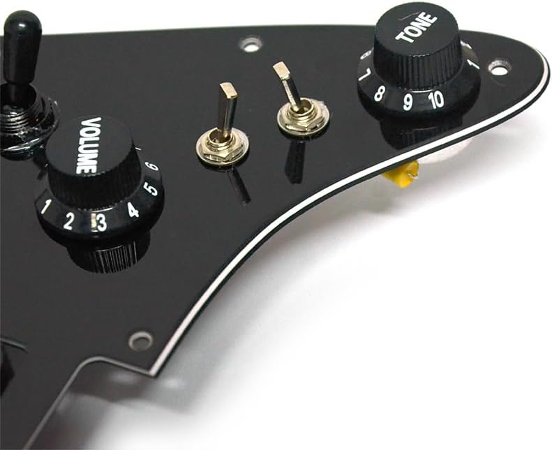 MAXCHEER Alnico 5 Prewired Strat Pickguard Coil Splitting Pickguard HH(Mini Humbucker+Humbucker) Loaded Pickguard with Humbucker Pickups Set (Black, SH) - Image 3